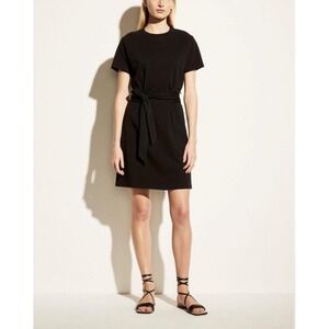 Vince Short Sleeve Tie-Waist Cotton T-Shirt Dress Minimalist Casual Career